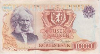 Norway Banknote P40b - 2525 1,  000 Kroner 1982,  Vf