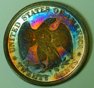 1875 Proof Seated Liberty Twenty Cent Piece Rainbow Toned Pf Silver
