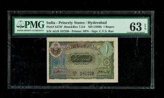 India Princely States/hyd | 1950 | 1 Rupee,  Cvs Rao | Pick 272f | Pmg - 63 Epq