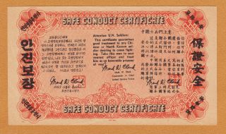 Korea 1947 War Safe Conduct Certificate 100 Yuan Unc W/minor Nick