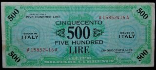 Italy 500 Lire Allied Payment Currency Note - Series 1943 - A - Vf