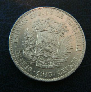 AU 1913 Venezuela Silver 10 Bolivar Libertador 2 coins 2