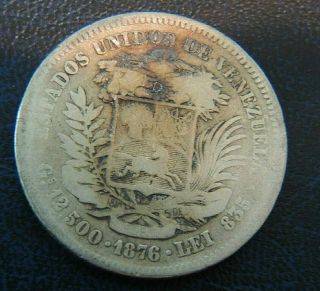 AU 1913 Venezuela Silver 10 Bolivar Libertador 2 coins 5