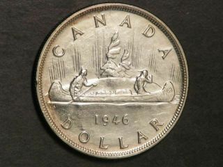 Canada 1946 1 Dollar Silver Crown Au - Unc