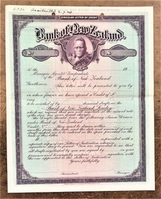 Bank Of Zealand Letter Of Credit Proof With Maori Vignette Ms 1924 Engraved