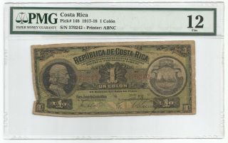 Costa Rica Colon 5.  6.  1918 P 148 Banknote Pmg 12 - Fine