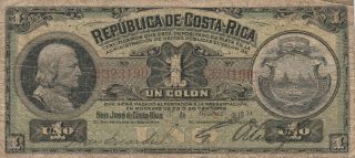 Costa Rica 1 Colon Banknote,  10/1/1914 P 143