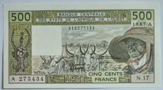 West African States / Code A Ivory Coast - 500 Frs - 1987 - S/n 273434 - P.  106ak,  Au/unc