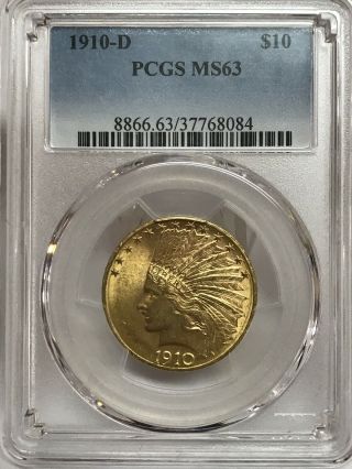 1910 - D $10 Indian Gold Eagle Pcgs Ms63 37768084