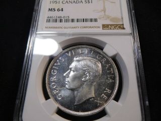 Y53 Canada 1951 Silver Dollar Ngc Ms - 64