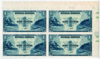 Republik Indonesia.  1953 Issue Uncut Specimen Corner Block Of 4 Notes.  P - 40 Sbnc