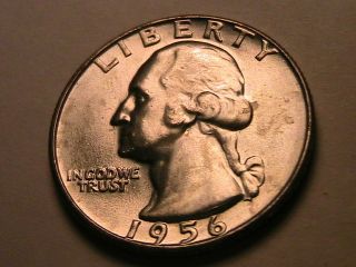 1956 - D Washington 25 Cents Silver Usa Quarter Lustrous White Denver Gem Bu