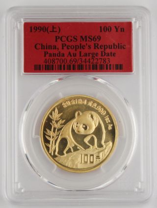 China 1990 100 Yuan 1 Oz 999 Gold Panda Coin Pcgs Ms69 Large Date Better Date