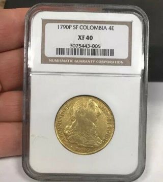 1790 Colombia Gold 4 Escudos P - Sf Popayan Scarce One Year Type Ngc Xf40