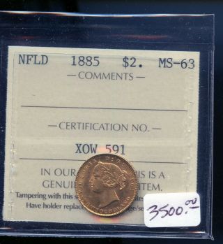 1885 Newfoundland $2 Gold Iccs Certified Ms63 Books At $3500.  00 A988