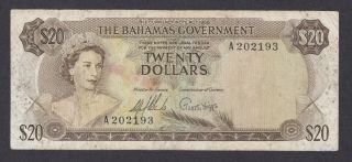 Bahamas 1965 20 Dollars P - 23a 2 Signatures A Series Surrey