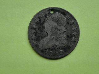 Better Date 1820 Capped Bust Quarter,  Very Good Details,  Holed,