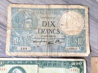 Vintage Paper Money Bills One Hundred Hwan Korea France Germany Reichsbanknote. 3