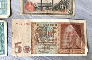 Vintage Paper Money Bills One Hundred Hwan Korea France Germany Reichsbanknote. 4