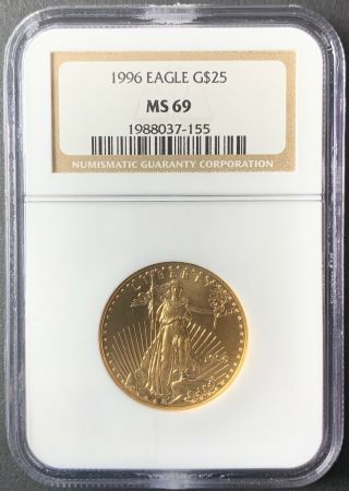1996 $25 1/2 Oz Gold American Eagle Ngc Ms69