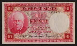 Iceland (p33a) 10 Kronur L.  1928 Vf,