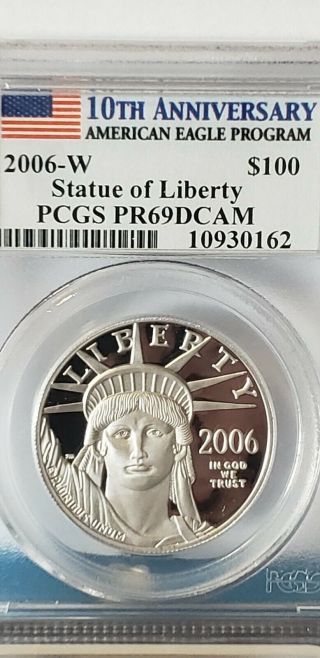 2006 - W Burnished Platinum Eagle Liberty Pcgs Pr69dcam $100 1 Oz 10th Anv
