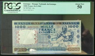 Katanga 1000 Francs Banknote (26 February 1962) P 14a Tbb B211a Pcgs 50