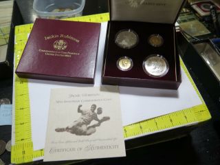 1997 Jackie Robinson 4 Coin Commemorative Set Gold Silver Proof & Bu U.  S.
