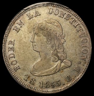 1855 Gj Ecuador 4 Reales Silver Coin - Pcgs Au 53 - Km 37 - Top Pop