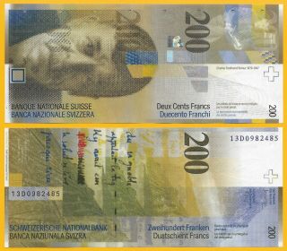 Switzerland 200 Franken P - 73e 2013 Sign.  Studer & Zurbrügg Unc Banknote