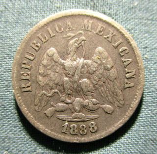 1888 Mexico 10 Centavos Silver Coin -
