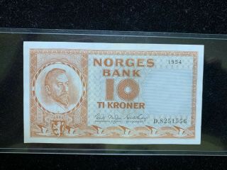 Norway Banknote - 10 Ti Kroner - Year 1954 Uncirculated Christian Michelsen