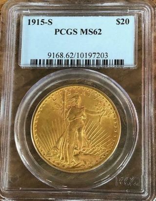PCGS Certified 1915 - S $20 Saint - Gaudens Coin MS62 3