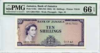 Jamaica: 1960 (nd 1964) 10 Shillings Pmg 66 Epq (p - 51bc) - Misc World Currency