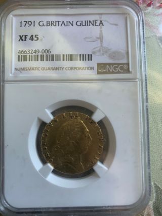 1791 Great Britain 1 Guinea Gold Coin Auctioning 5 Days - Ngc 45