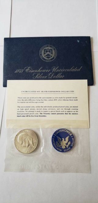 1973s Uncirculated Eisenhower Blue Ike 40 Silver $1 Dollar Us Coin,  Ogp