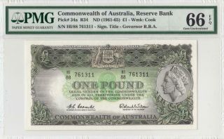 1961 Australia Qeii 1 Pound " Rba " Note Coombs ( (pmg 66 Epq))