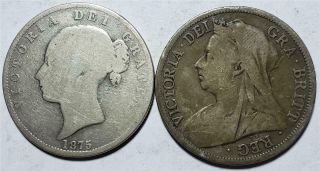 Great Britain,  1/2 Crowns,  1875,  Good - & 1900,  Very Good, .  8408 Ounce Silver