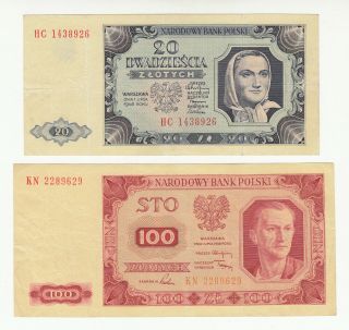Poland 20,  100 Zlotych 1948 Circ.  @