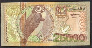 Suriname 25000 Gulden 2000 Vf Spectacled Owl Surinam P154 Ab643455
