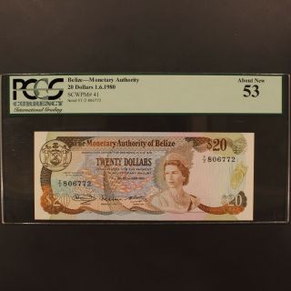 Belize 20 Dollars 1.  6.  1980 P 41 Banknote Pcgs 53 - About