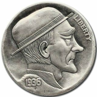 Hobo Nickel Coin 1936 Buffalo Mean Man Hand Engraved By Gediminas Palsis