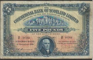 Scotland,  5 Pounds Banknote,  1.  11.  1926,  Fine,  Cat S - 328 - A