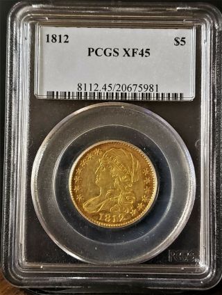 1812 $5 CAPPED BUST Gold Half Eagle (BD - 1,  Wide 5 D) PCGS XF45 Rarity 5.  9 WOW 2