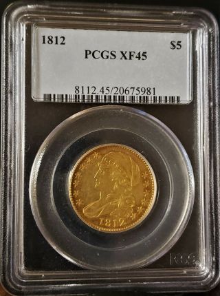 1812 $5 CAPPED BUST Gold Half Eagle (BD - 1,  Wide 5 D) PCGS XF45 Rarity 5.  9 WOW 3