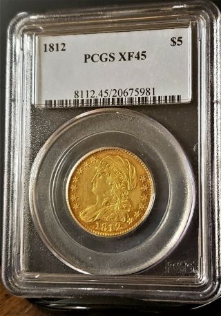 1812 $5 CAPPED BUST Gold Half Eagle (BD - 1,  Wide 5 D) PCGS XF45 Rarity 5.  9 WOW 4