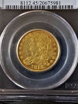 1812 $5 CAPPED BUST Gold Half Eagle (BD - 1,  Wide 5 D) PCGS XF45 Rarity 5.  9 WOW 5