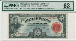 Treasury Certificate Philippines 2 Pesos 1941 Pmg 63