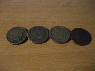 4 - Indian Head Cents Civil War Era 1862,  63,  64,  65