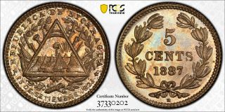 Nicaragua 1887 - H 5 Centavos Pcgs Proof 67 Gem